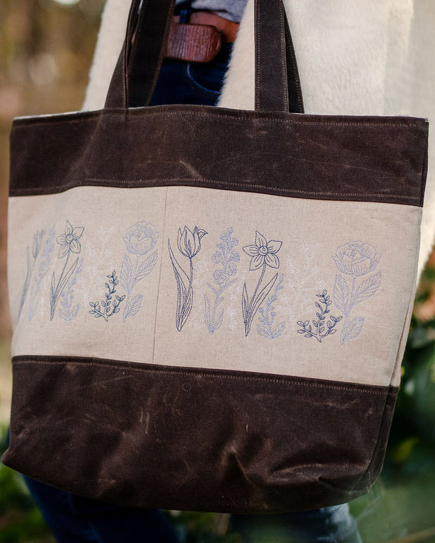 Embroidered Waxed Canvas Tote Bag