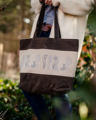 Embroidered Waxed Canvas Tote Bag