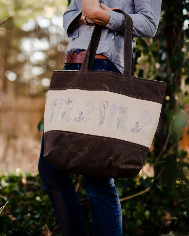 Embroidered Waxed Canvas Tote Bag