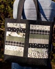 Black Denim Patchwork Tote