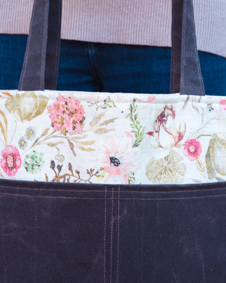 Ivory Floral Waxed Canvas Tote