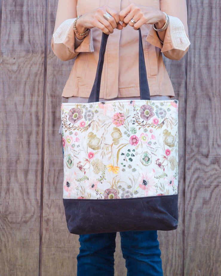 Ivory Floral Waxed Canvas Tote