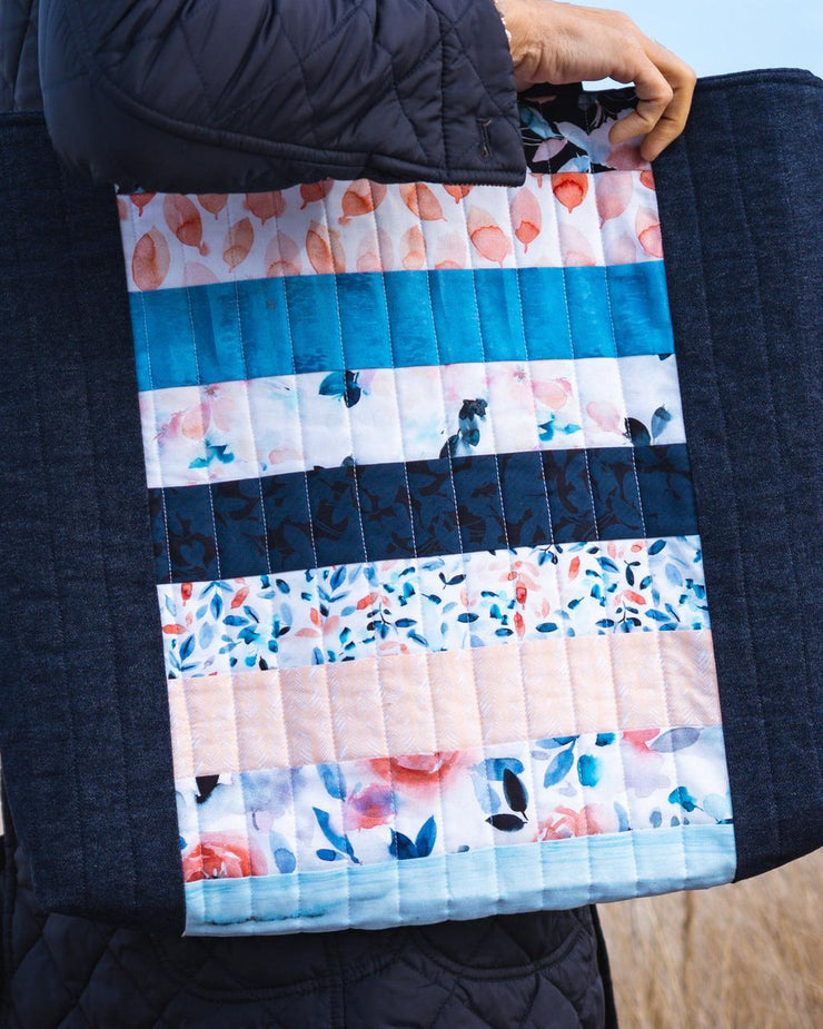 Denim Watercolor Quilted Tote
