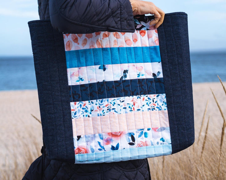 Denim Watercolor Quilted Tote