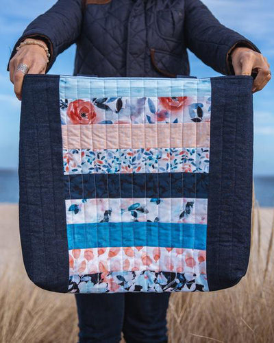 Denim Watercolor Quilted Tote