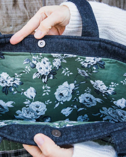 Black Denim Patchwork Tote