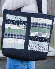 Black Denim Patchwork Tote