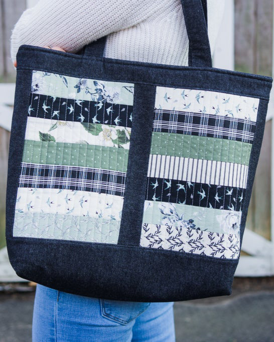 Black Denim Patchwork Tote